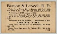 Boston & Lowell R. R., Perkins Collection 1873 to 1890c Railway Timetables and Tickets